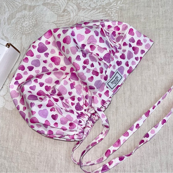 NEW Blue Sky Scrubs “Cherry Hearts” Poppy Bouffant Surgical Scrub Cap Hat Bonnet - Picture 3 of 5